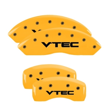 Picture of MGP 4 Caliper Covers Engraved Front & Rear Vtech Yellow Finish Black Char 2005 Honda Pilot