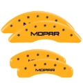 Picture of MGP 4 Caliper Covers Engraved Front & Rear Mopar Yellow Finish Black Char 2004 Chrysler Pacifica