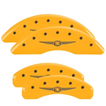 Picture of MGP 4 Caliper Covers Engraved F & R Chrysler Wing Yellow Finish Black Char 2004 Chrysler Pacifica