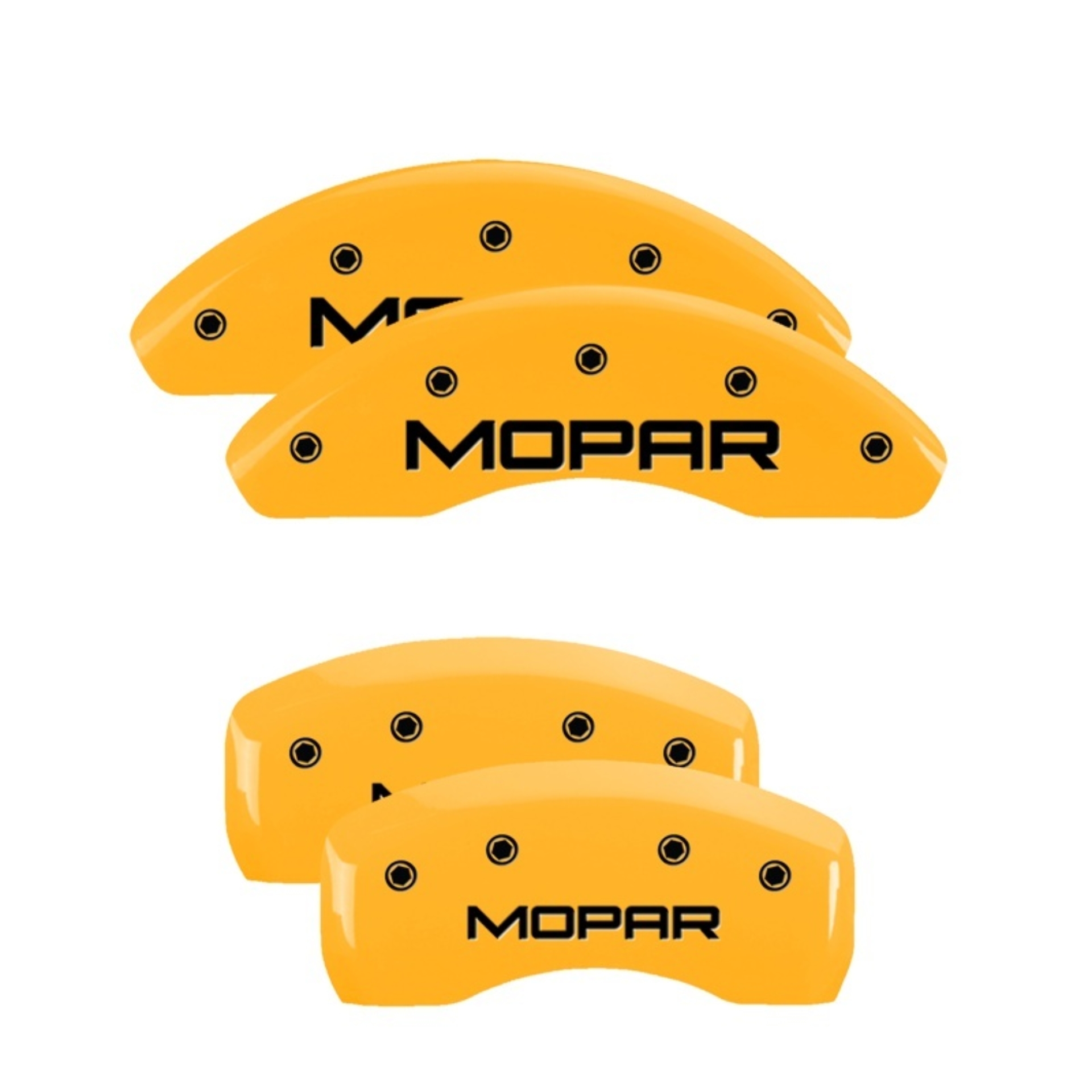 Picture of MGP 4 Caliper Covers Engraved Front & Rear Mopar Yellow Finish Black Char 2005 Chrysler Sebring