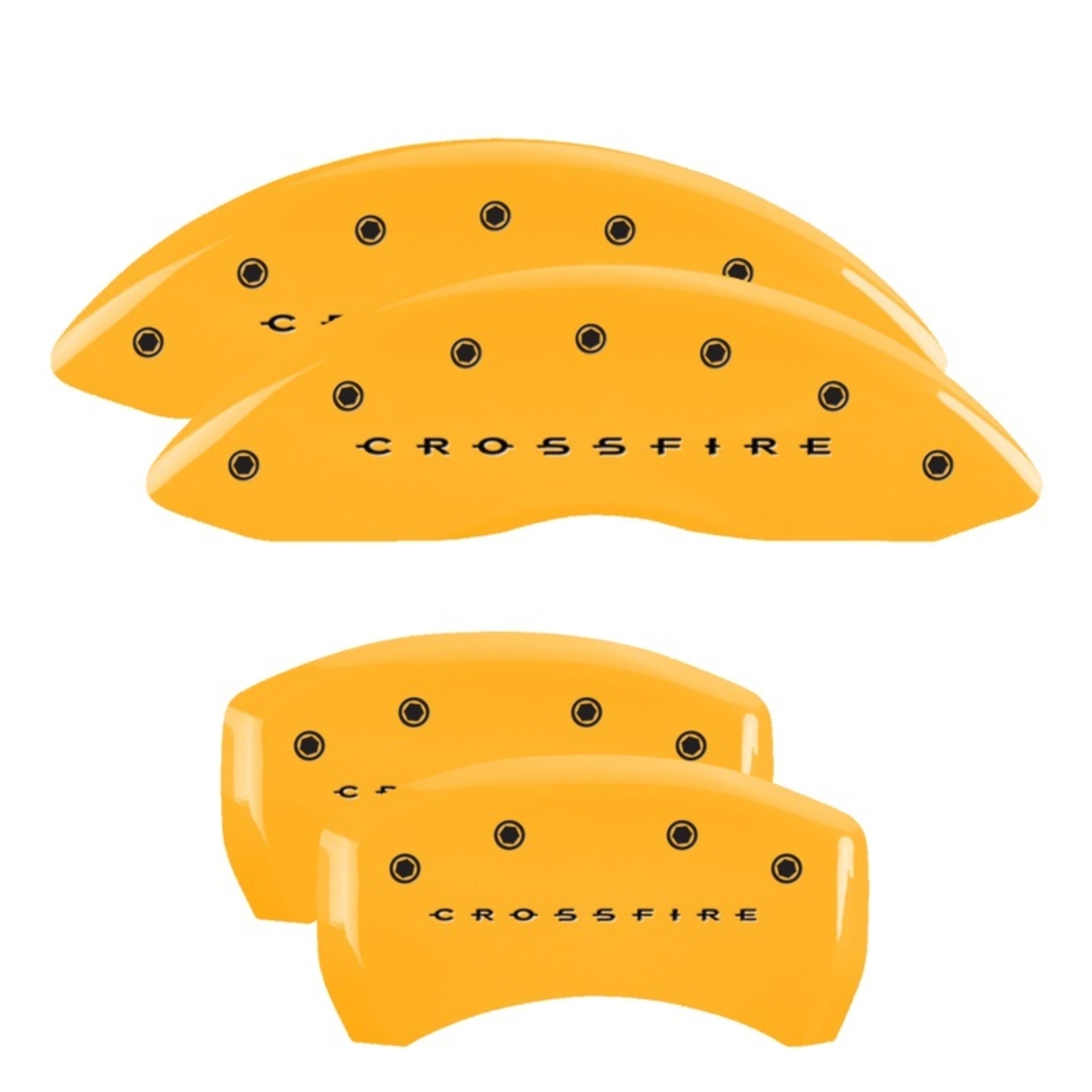 Picture of MGP 4 Caliper Covers Engraved F & R Crossfire Yellow Finish Black Char 2005 Chrysler Crossfire