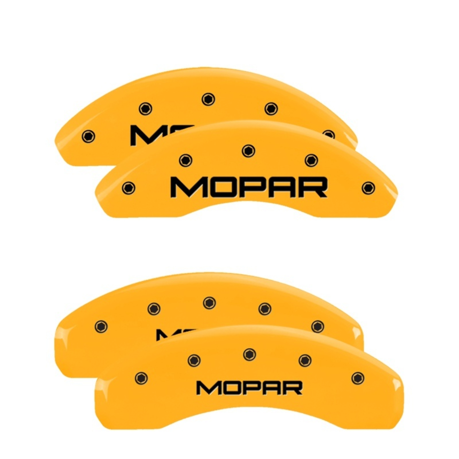 Picture of MGP 4 Caliper Covers Engraved Front & Rear Mopar Yellow Finish Black Char 1999 Chrysler Prowler