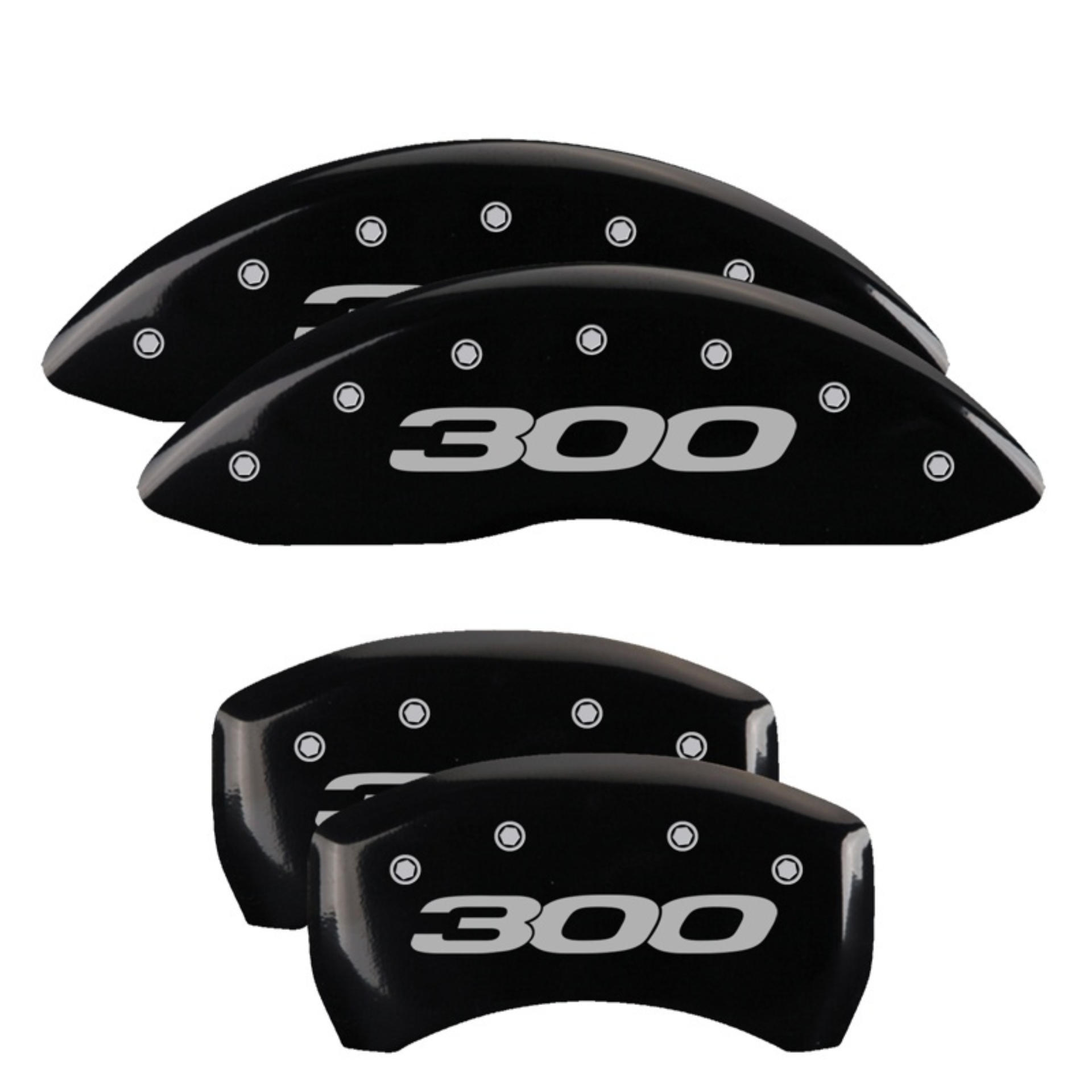 Picture of MGP 4 Caliper Covers Engraved Front & Rear 300/2017 Black Finish Silver Char 2014 Chrysler 300