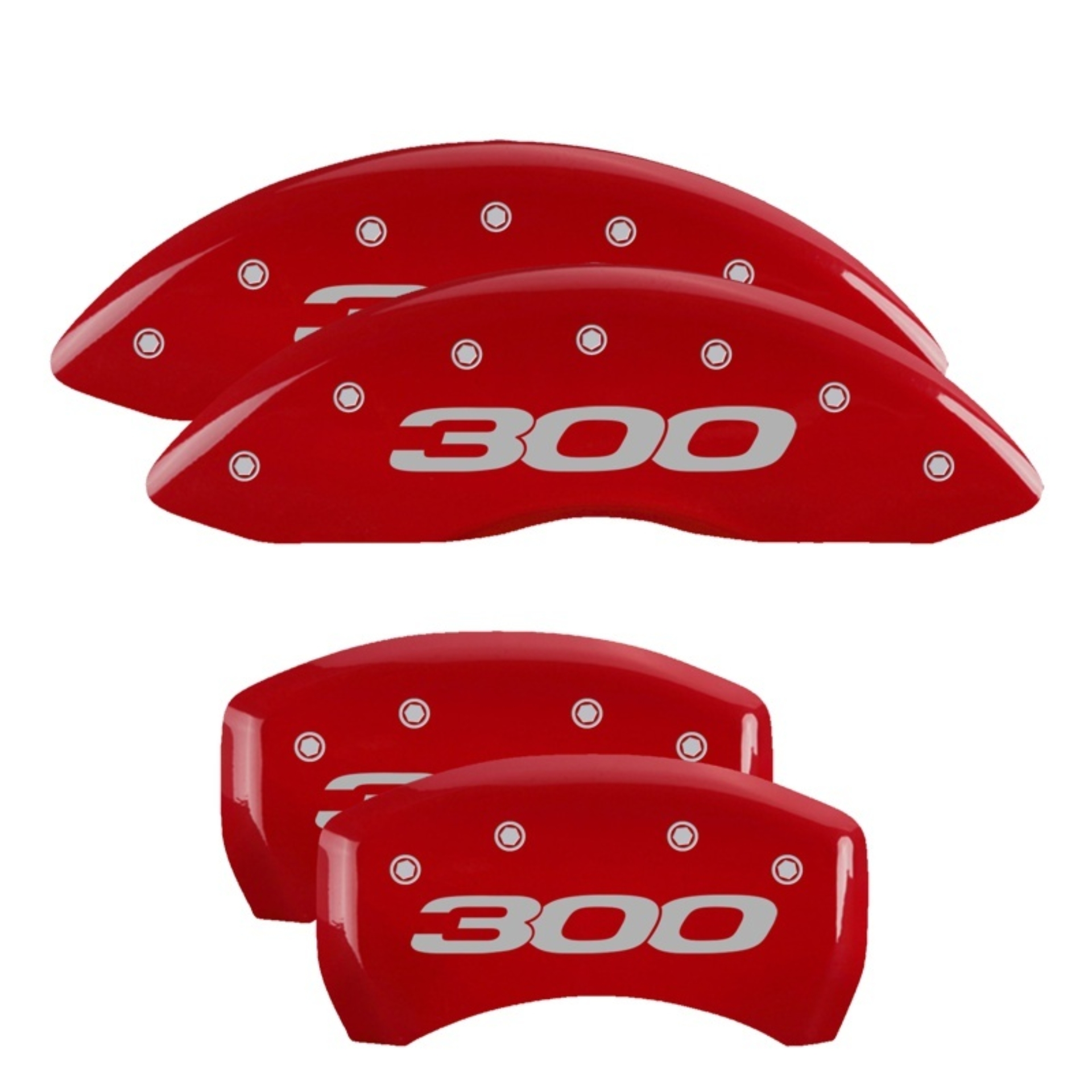 Picture of MGP 4 Caliper Covers Engraved Front & Rear 300/2017 Red Finish Silver Char 2014 Chrysler 300