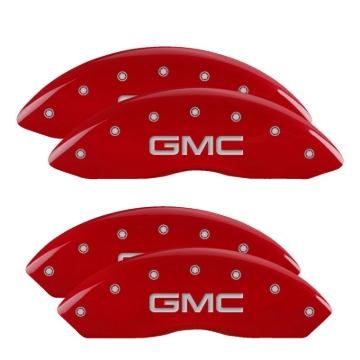 Picture of MGP 4 Caliper Covers Engraved Front & Rear GMC Red Finish Silver Char 2011 GMC Savana 2500