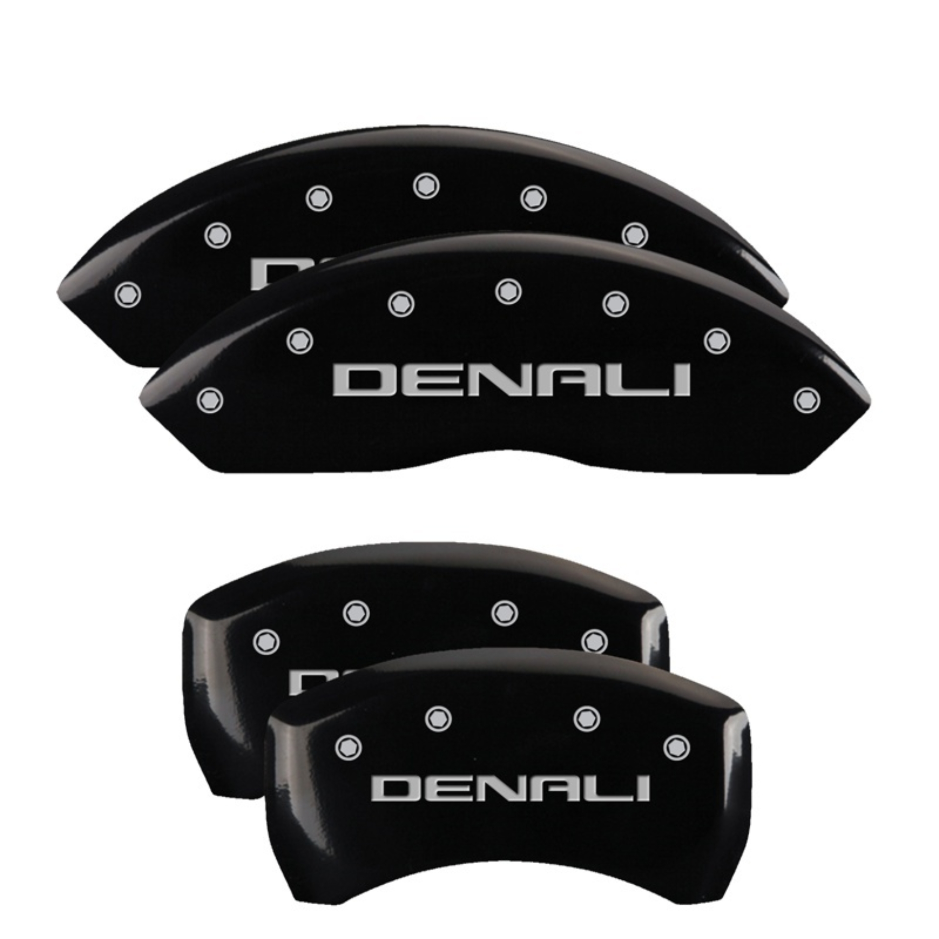 Picture of MGP 4 Caliper Covers Engraved Front & Rear Denali Black Finish Silver Char 2019 GMC Arcadia
