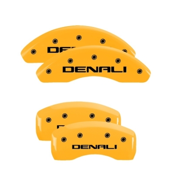 Picture of MGP 4 Caliper Covers Engraved Front & Rear Denali Yellow Finish Black Char 2018 GMC Terrain