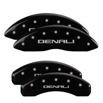 Picture of MGP 4 Caliper Covers Engraved Front & Rear Denali Black Finish Silver Char 2019 GMC Sierra 1500