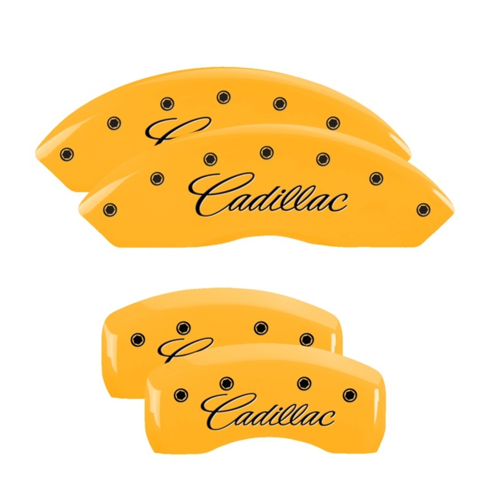 Picture of MGP 4 Caliper Covers Engraved F & R Cursive/Cadillac Yellow Finish Black Char 2004 Cadillac CTS