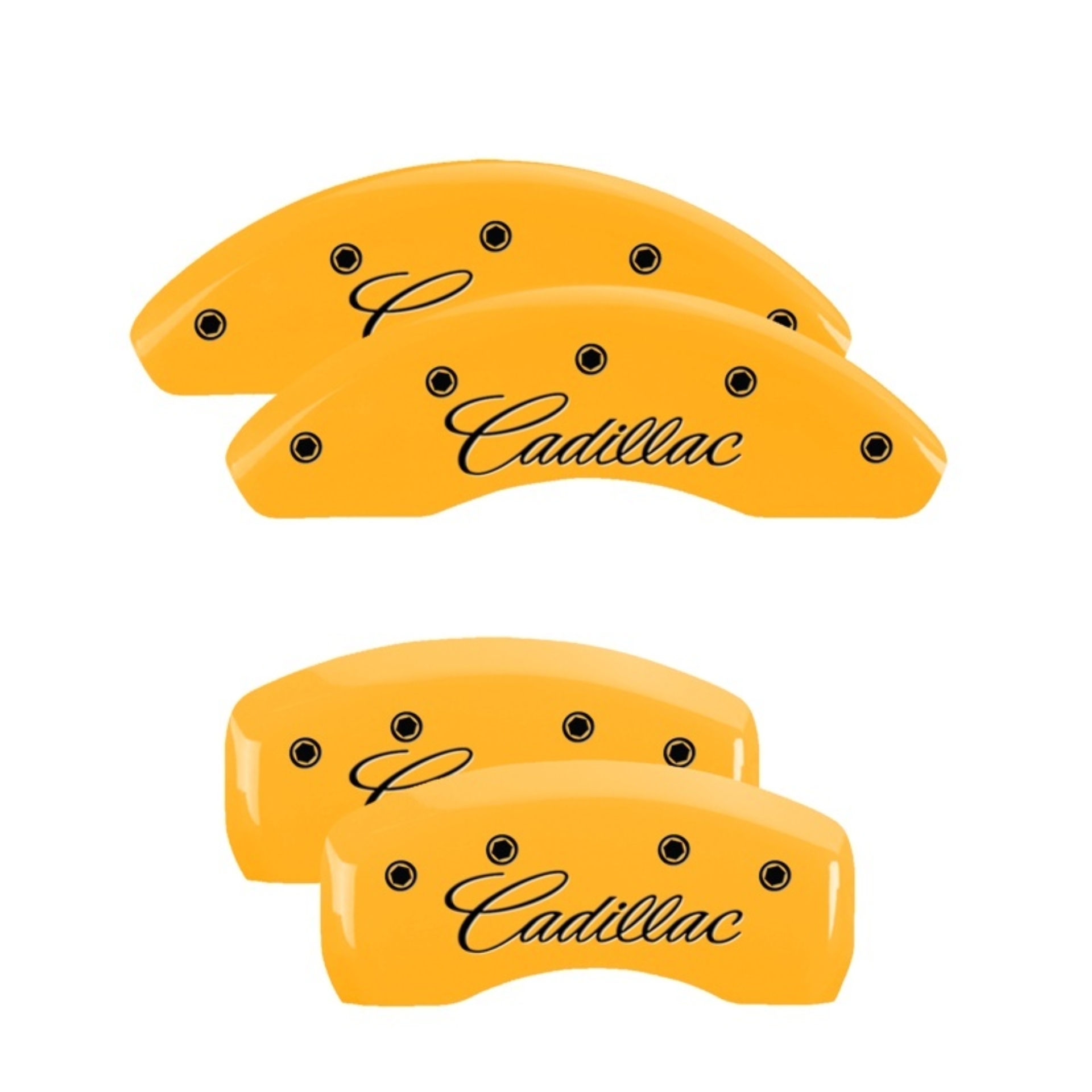 Picture of MGP 4 Caliper Covers Engraved F & R Cursive/Cadillac Yellow Finish Black Char 1998 Cadillac DeVille