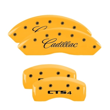 Picture of MGP 4 Caliper Covers Engraved Front Cadillac Rear CTS4 Yellow Finish Black Char 2005 Cadillac CTS