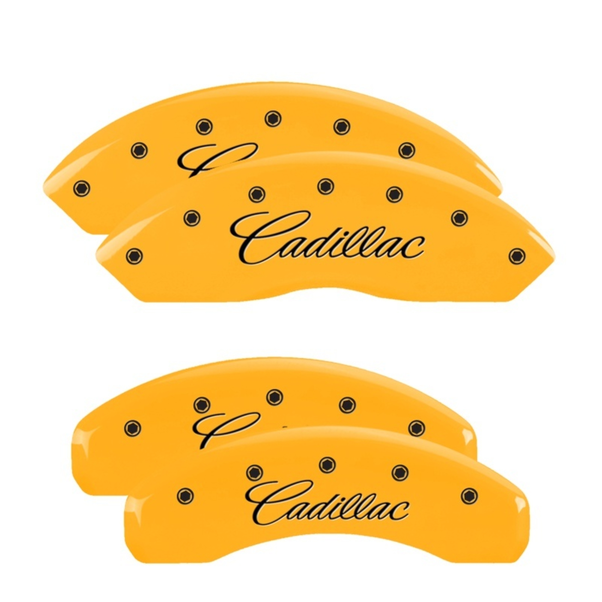 Picture of MGP 4 Caliper Covers Engraved F & R Cursive/Cadillac Yellow Finish Black Char 2007 Cadillac DTS