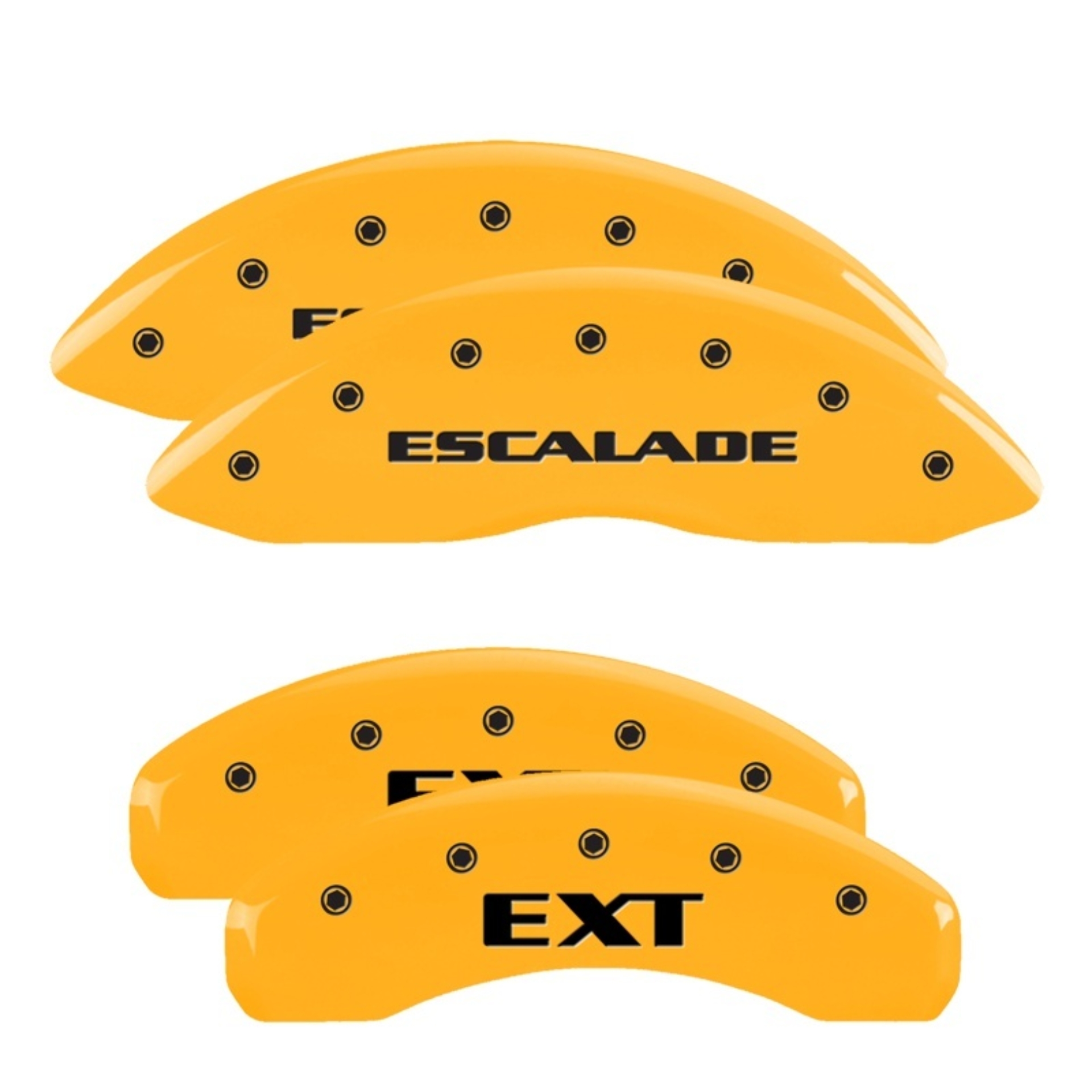 Picture of MGP 4 Caliper Covers Engraved Fr Escalade Rear EXT Yellow Finish Blk Char 2003 Cadillac Escalade ESV
