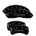 Picture of MGP 4 Caliper Covers Engraved F & R Cursive/Cadillac Black Finish Silver Char 2017 Cadillac XT5
