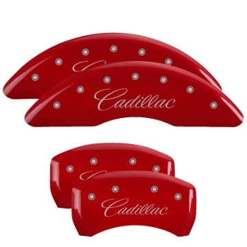 Picture of MGP 4 Caliper Covers Engraved Front & Rear Cursive/Cadillac Red Finish Silver Char 2016 Cadillac CT6