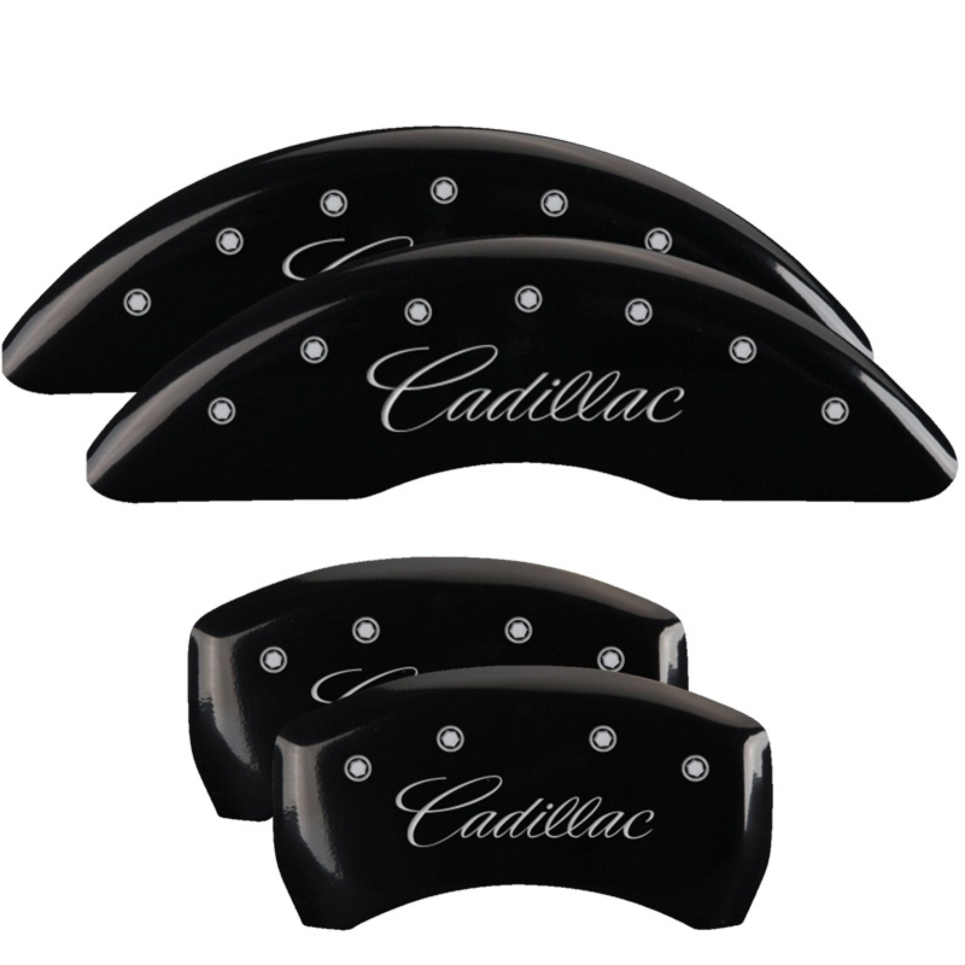 Picture of MGP 4 Caliper Covers Engraved F & R Cursive/Cadillac Black Finish Silver Char 2016 Cadillac CT6