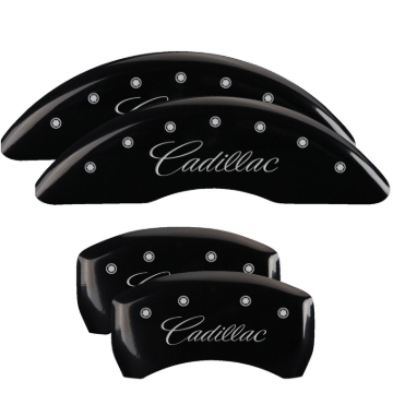 Picture of MGP 4 Caliper Covers Engraved F & R Cursive/Cadillac Black Finish Silver Char 2016 Cadillac CT6