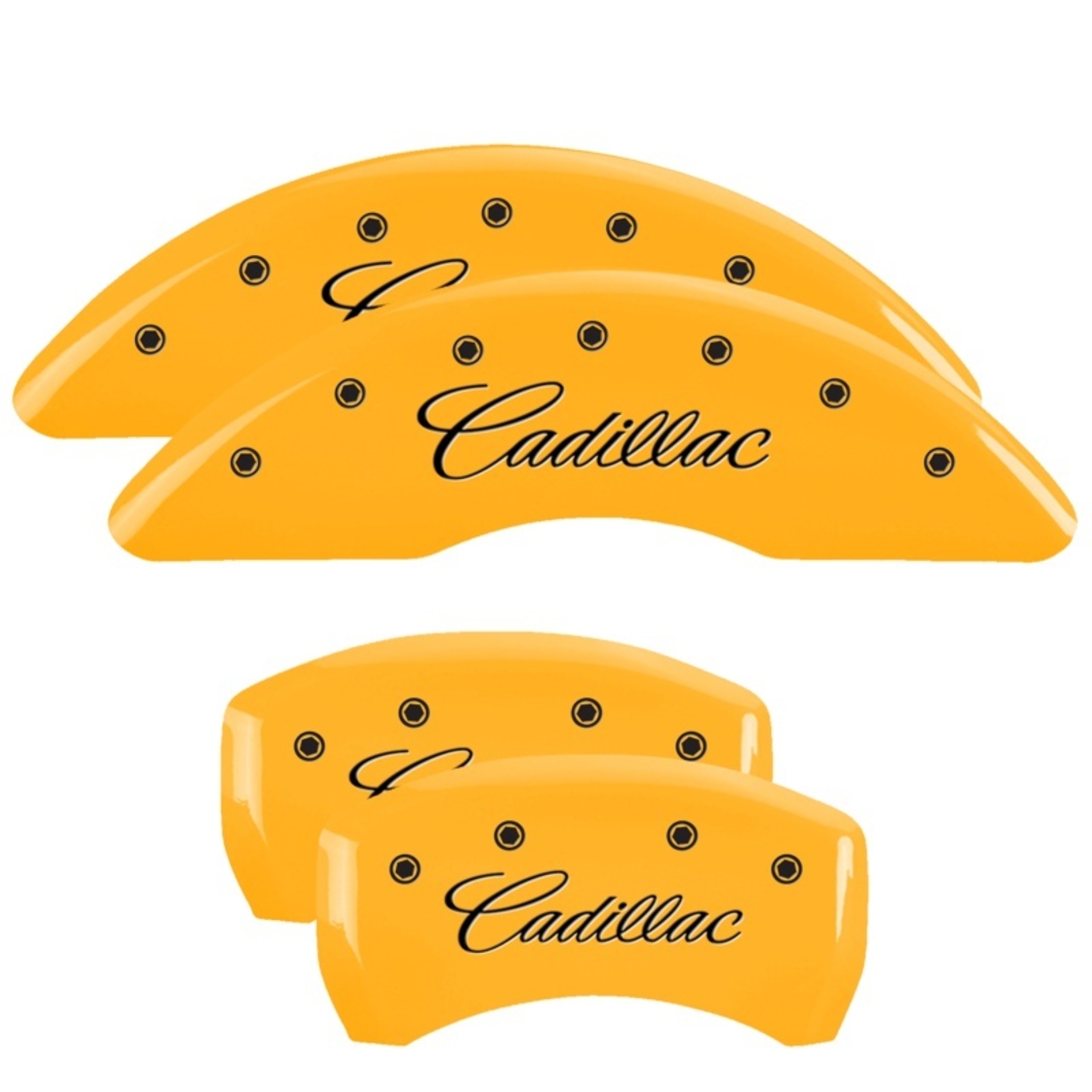 Picture of MGP 4 Caliper Covers Engraved F & R Cursive/Cadillac Yellow Finish Black Char 2017 Cadillac CT6