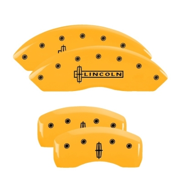 Picture of MGP 4 Caliper Covers Engraved Front Lincoln Rear Star Logo Yellow Finish Black Char 2008 Lincoln MKX