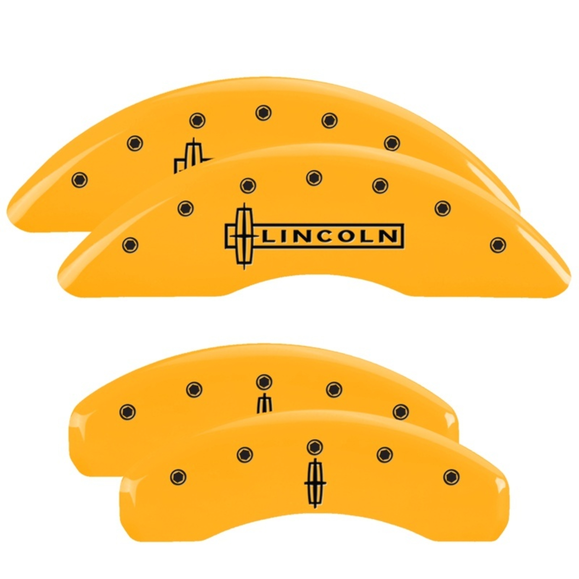 Picture of MGP 4 Caliper Covers Engraved Fr Lincoln Rr Star Logo Yellow Finish Blk Char 2009 Lincoln Navigator