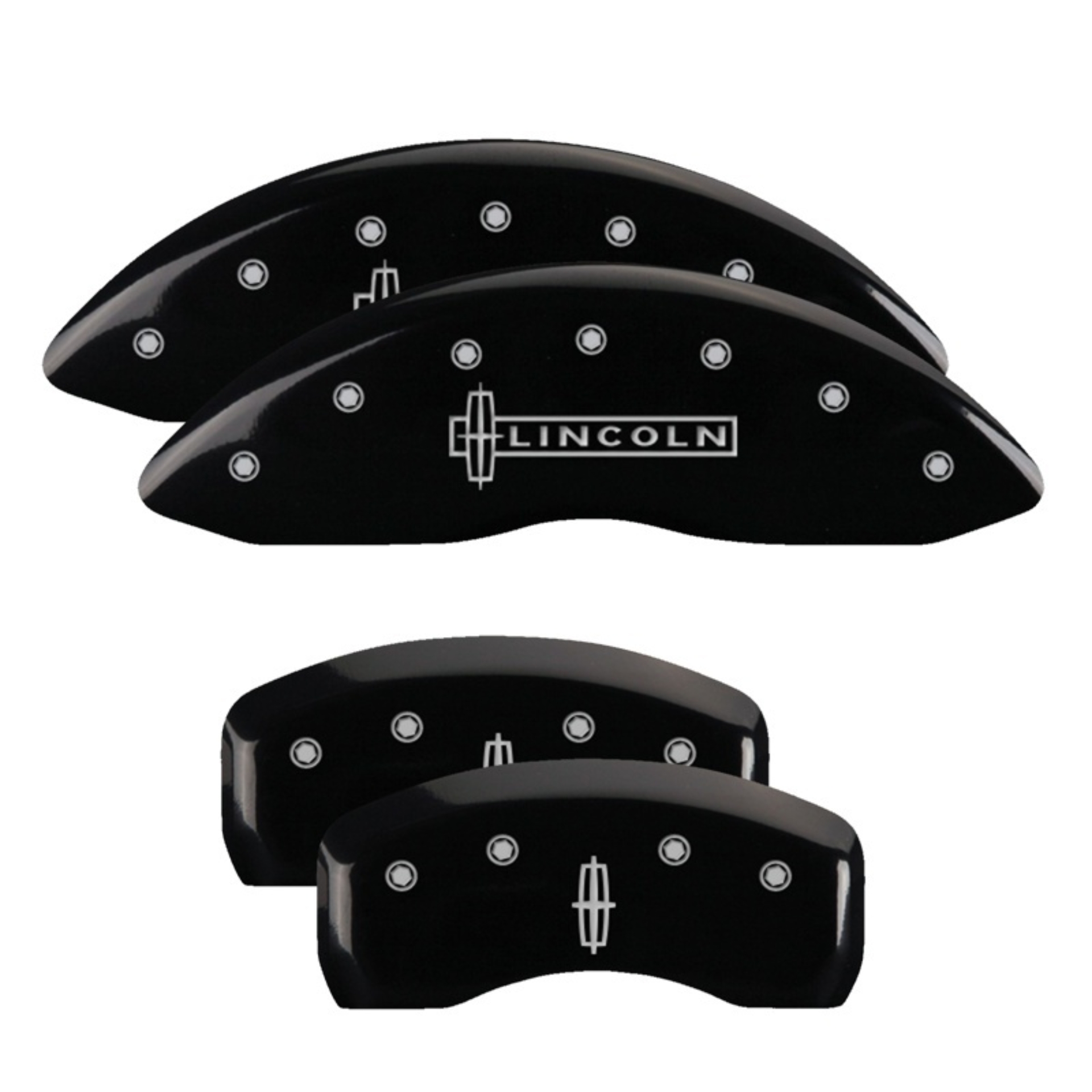 Picture of MGP 4 Caliper Covers Engraved Fr Lincoln Rr Star Logo Blk Finish Silver Char 18 Lincoln Continental