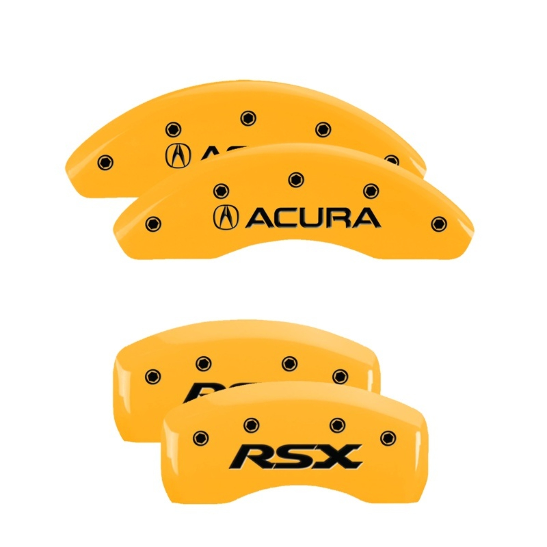 Picture of MGP 4 Caliper Covers Engraved Front Acura Rear RSX Yellow Finish Black Char 2003 Acura RSX