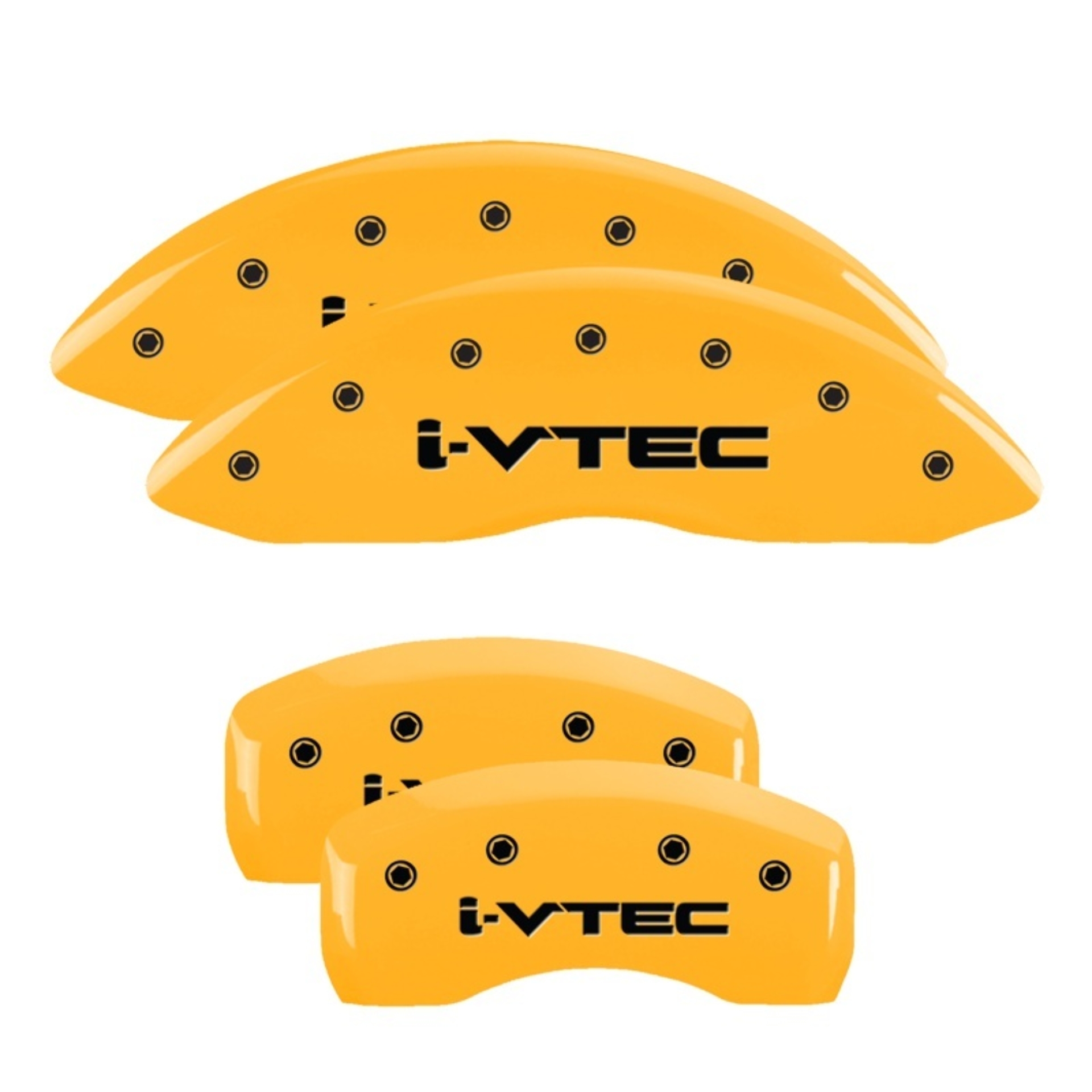 Picture of MGP 4 Caliper Covers Engraved Front & Rear I-Vtec Yellow Finish Black Char 2017 Acura ILX