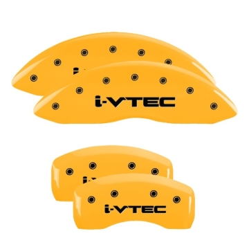 Picture of MGP 4 Caliper Covers Engraved Front & Rear I-Vtec Yellow Finish Black Char 2017 Acura MDX