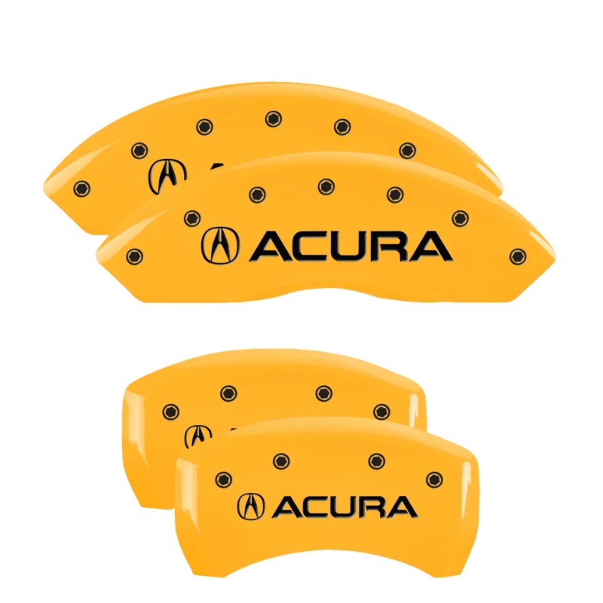 Picture of MGP 4 Caliper Covers Engraved Front & Rear Acura Yellow Finish Black Char 2019 Acura RDX