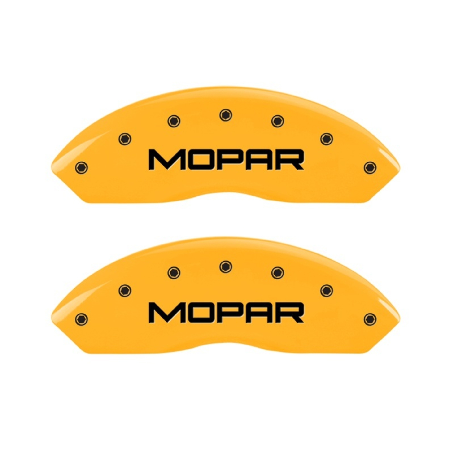 Picture of MGP 2 Caliper Covers Engraved Front Mopar Yellow Finish Black Char 2006 Jeep Wrangler