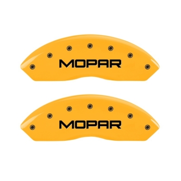 Picture of MGP 2 Caliper Covers Engraved Front Mopar Yellow Finish Black Char 2006 Jeep Wrangler