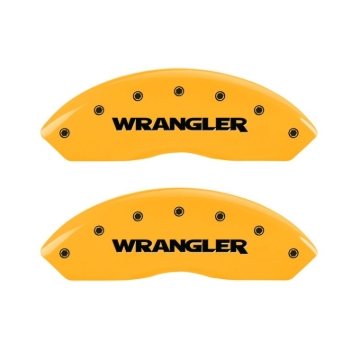 Picture of MGP 2 Caliper Covers Engraved Front Wrangler Yellow Finish Black Char 2006 Jeep Wrangler
