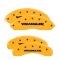 Picture of MGP 4 Caliper Covers Engraved Front & Rear Wrangler Yellow Finish Black Char 2003 Jeep Wrangler