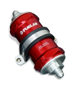 Picture of Fuelab 818 In-Line Fuel Filter Standard -6AN In/Out 10 Micron Fabric - Red