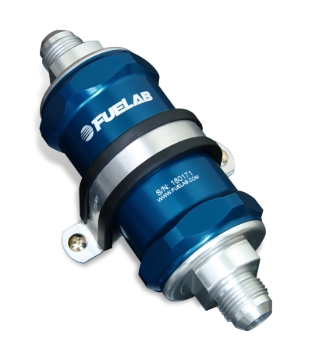 Picture of Fuelab 818 In-Line Fuel Filter Standard -8AN In/Out 10 Micron Fabric - Blue