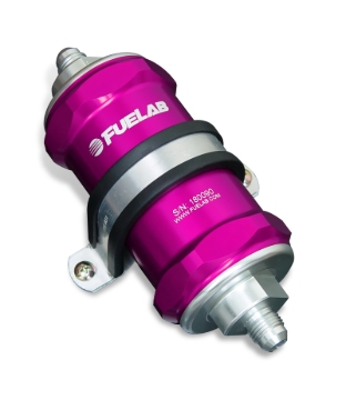 Picture of Fuelab 818 In-Line Fuel Filter Standard -6AN In/Out 10 Micron Fabric - Purple
