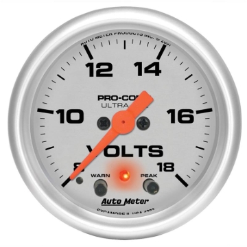 Picture of Autometer Ultra-Lite 52mm Voltmeter 18V Digital Stepper Motor w/ Peak and Warning