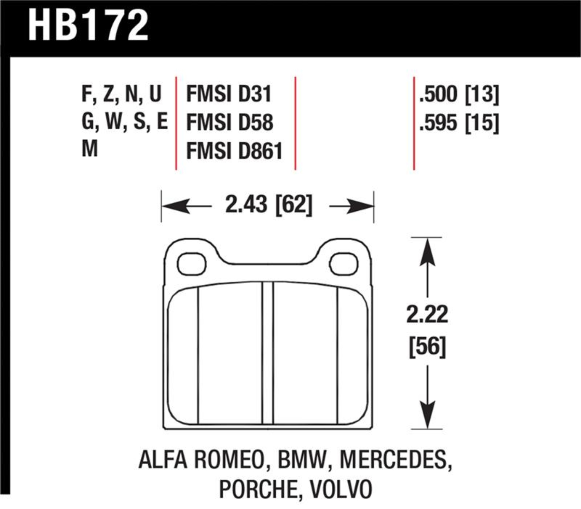 Picture of Hawk Performance HAWK HPS Brake Pad Sets - HB172F.595