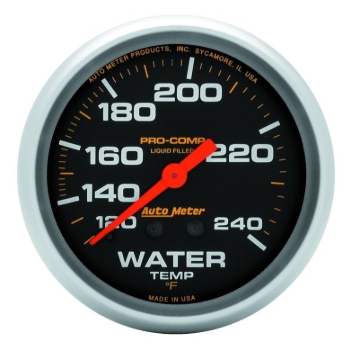 Picture of Autometer Liquid Filled Mechanical 66.7mm 120-240 deg F Water Temperature Gauge w/ 12in Tubing