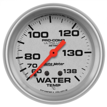 Picture of Autometer Ultra-Lite 66.7mm Mechanical 60-140 Degree C Water Temperature Gauge w/ 6in Tubing