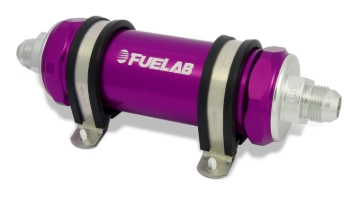 Picture of Fuelab 828 In-Line Fuel Filter Long -6AN In/Out 100 Micron Stainless - Purple