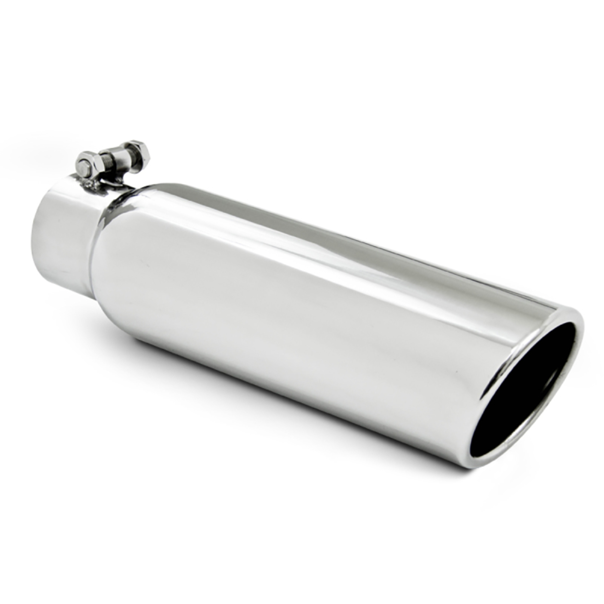 Picture of MBRP Universal Tip 3.5in OD 2.5in Inlet 12in L Angled Cut Rolled End Clampless No-Weld T304