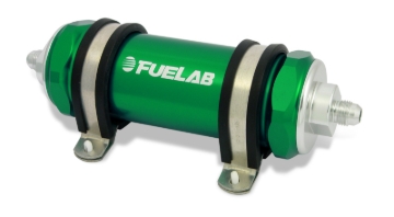 Picture of Fuelab 828 In-Line Fuel Filter Long -8AN In/Out 100 Micron Stainless - Green