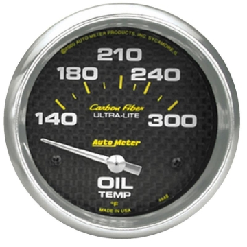 Picture of Autometer Carbon Fiber Oil Temp 66.7mm 2 5/8in Short Sweep Electronic 300 Deg F Temperature Gauge