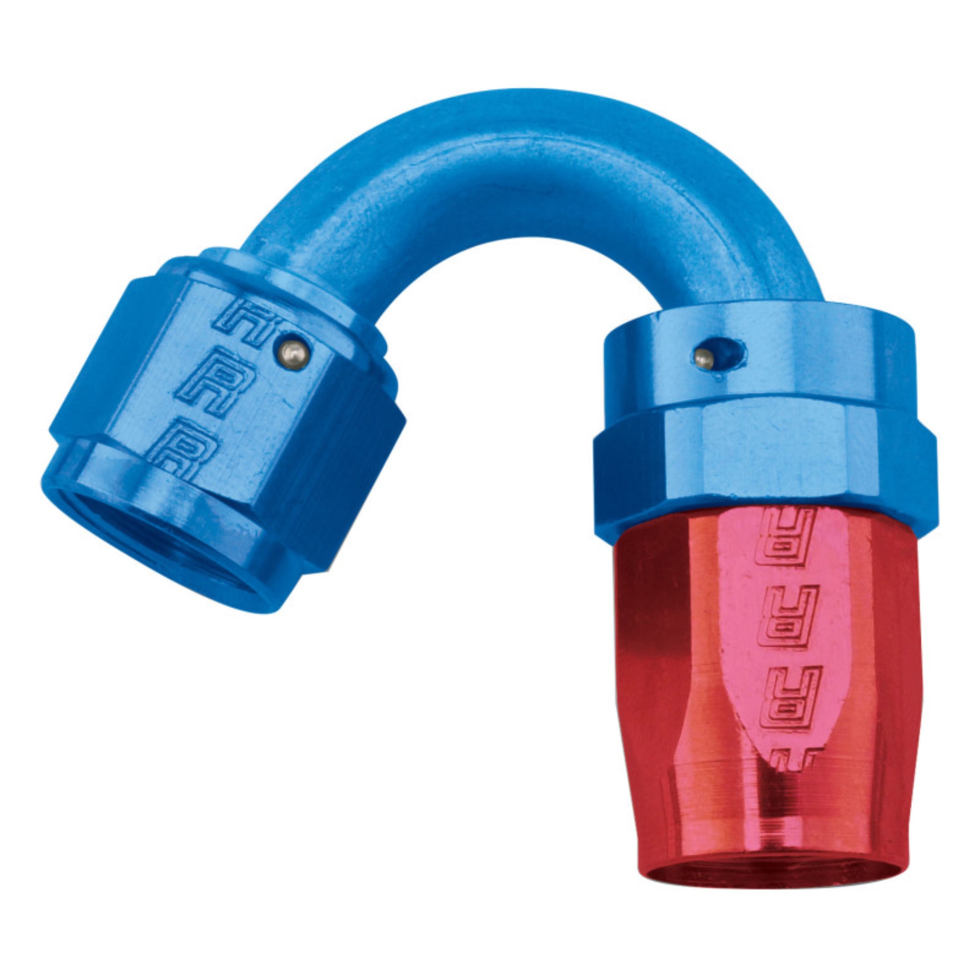Picture of 8AN ProClassic Swivel 150 Degree Tight 3/4" Radius Hose End With Red/Blue Finish