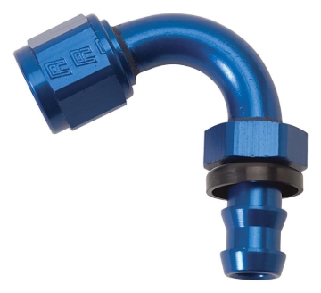 Picture of 8AN Twist-Lok 150 Degree Tight 3/4" Radius Hose End With Blue Finish