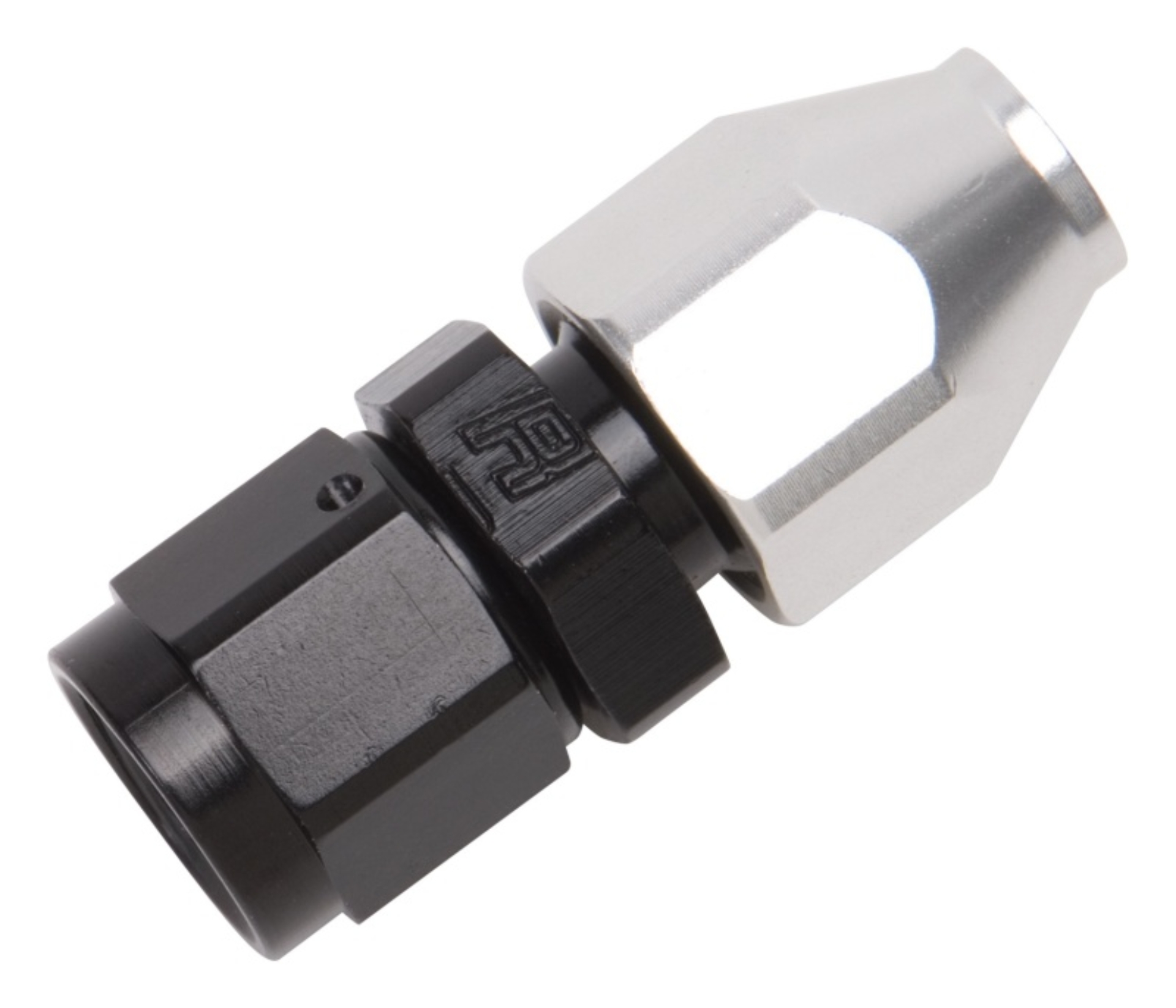 Picture of 6AN Female Swivel To 3/8" Line Aluminum Fuel Line Adapter w/ Black/Silver Finish