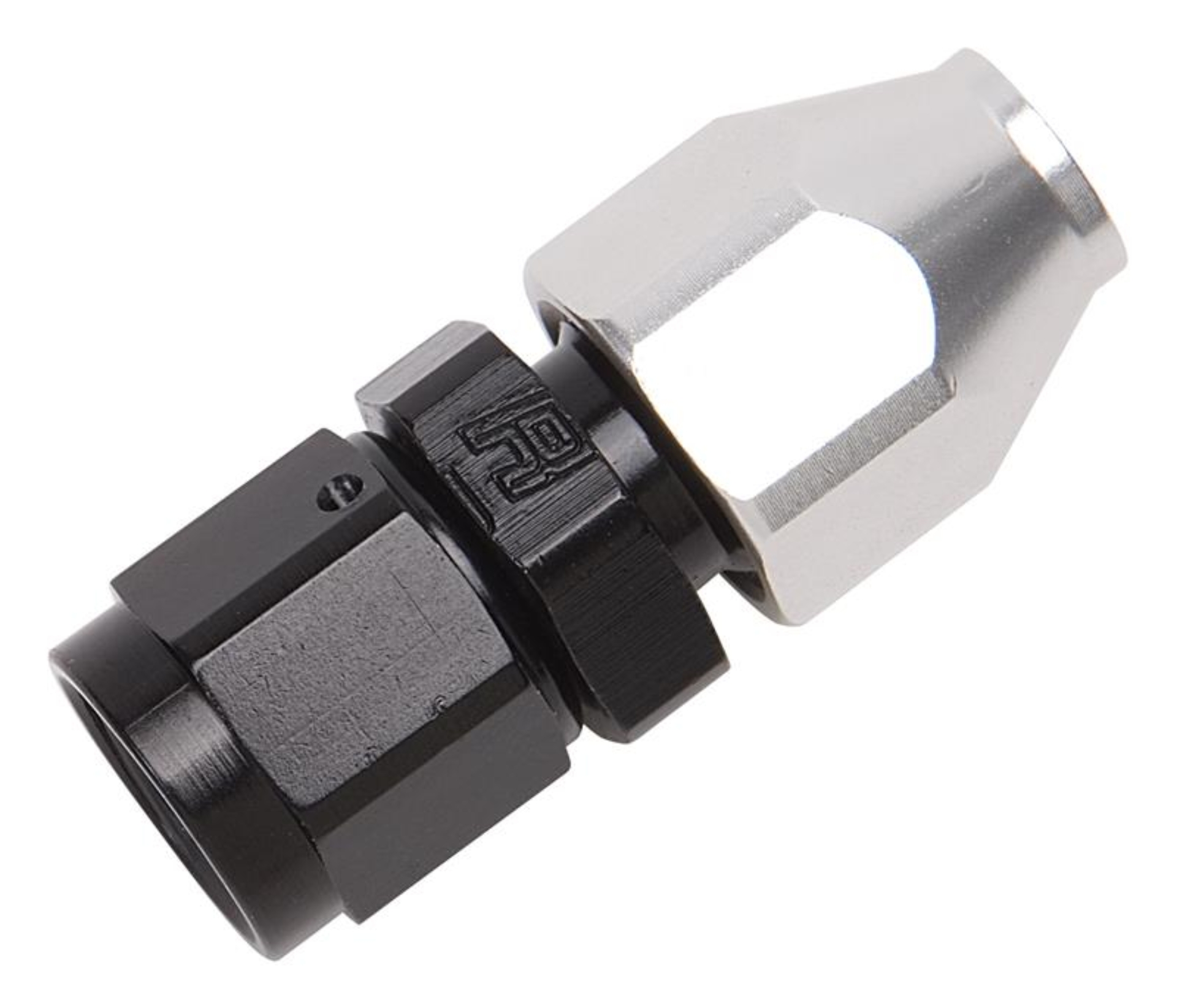 Picture of 6AN Male 37 Degree To 3/8" Line Aluminum Fuel Line Adapter, Black/Silver Finish