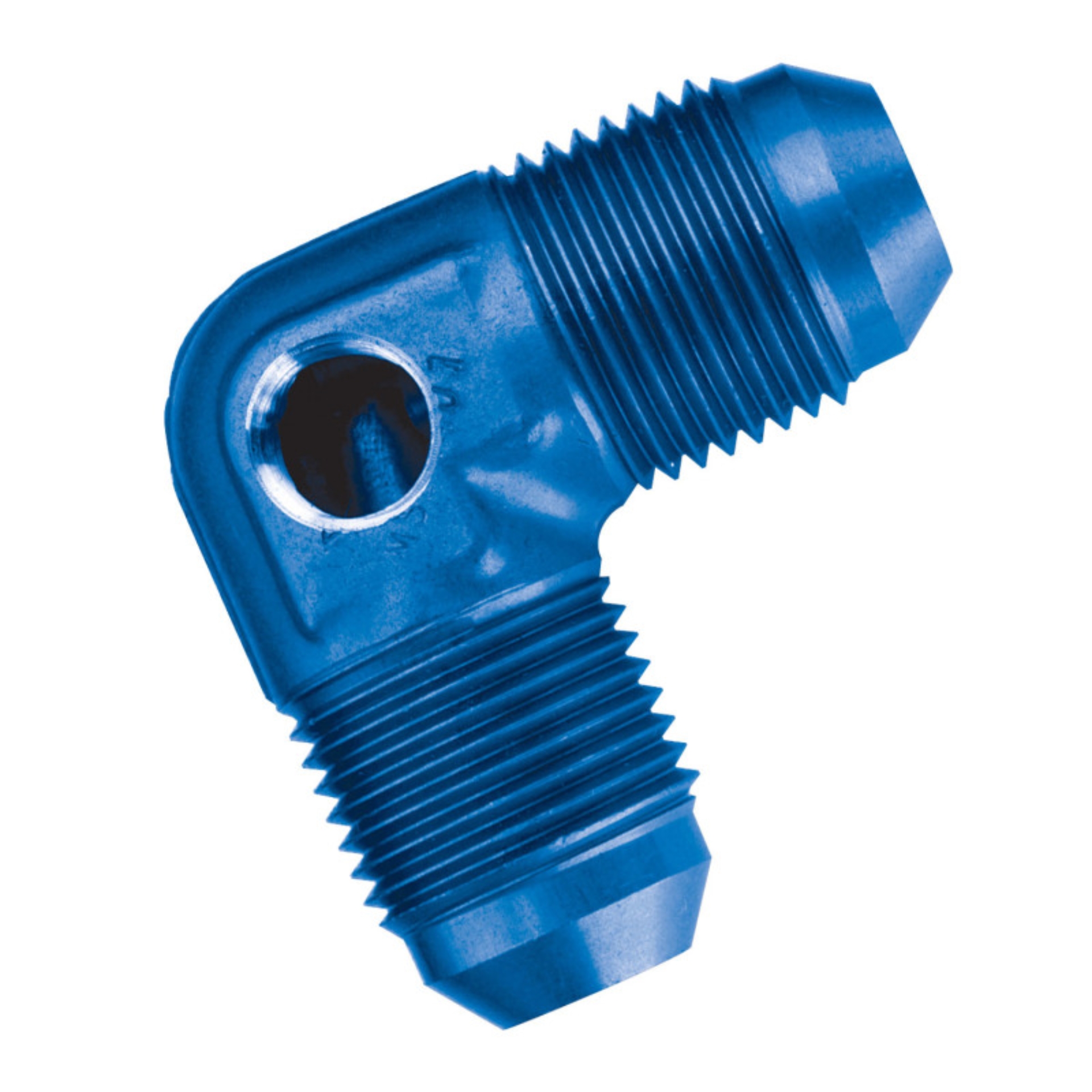 Picture of 8AN 90 Degree Flare Fuel Pressure Adapter With Blue Finish