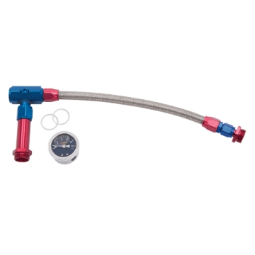 Picture of 6AN-3/8" Female NPT Carb Inlet Kit & Gauge, Holey 4150 Carbs w/ Red/Blue Finish